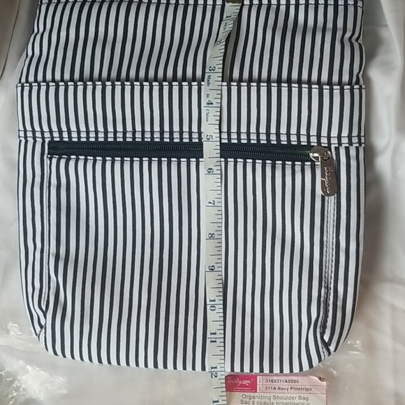 Thirty-One Organizing Shoulder Bag Navy Pinstripe - Picture 7 of 8